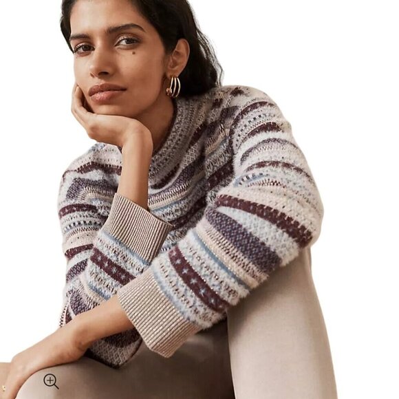 Ann Taylor Sparkle Fair Isle Funnel Neck Sweater Blue Silver Holiday Size S - Picture 6 of 9